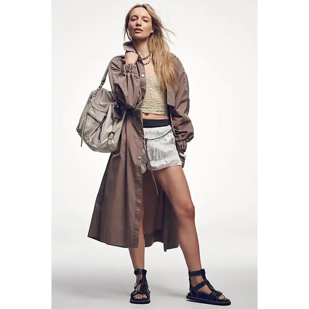 NWT FREE PEOPLE Indy Trench Coat $228 LARGE Dusted Cocoa BROWN
